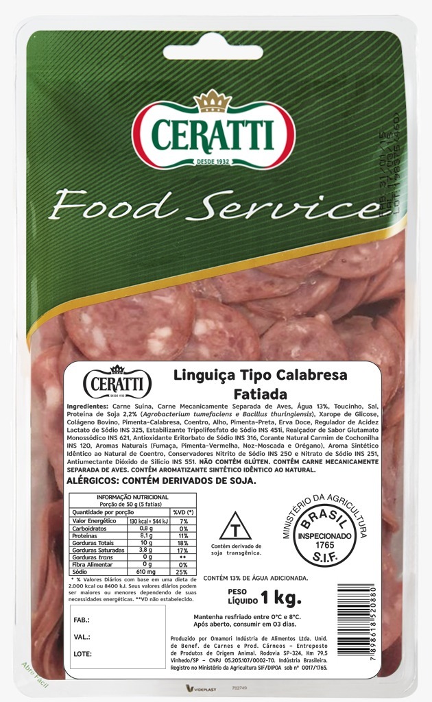 Linguiça tipo Calabresa Fatiada Ceratti 1kg